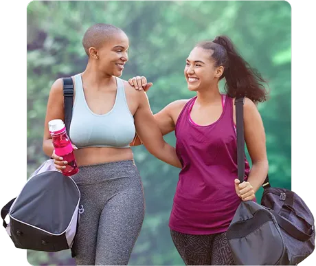 Two women walking after a workout